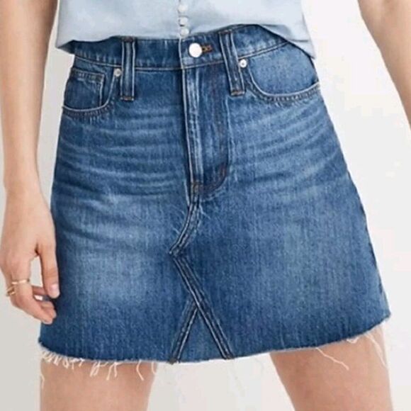 Madewell Rigid Denim A-Line Mini Skirt Size 27 Waist 100% Cotton Festival Beach - Picture 1 of 7